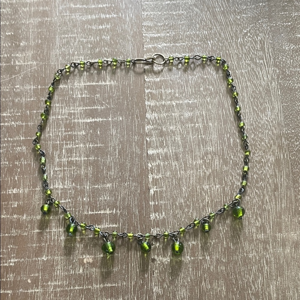 Vintage Y2K Green Beaded Dangle Chain Necklace